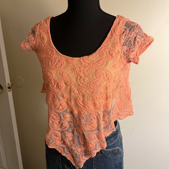 Charlotte Russe Tops - Charlotte Russe Coral Lace Crop Top
